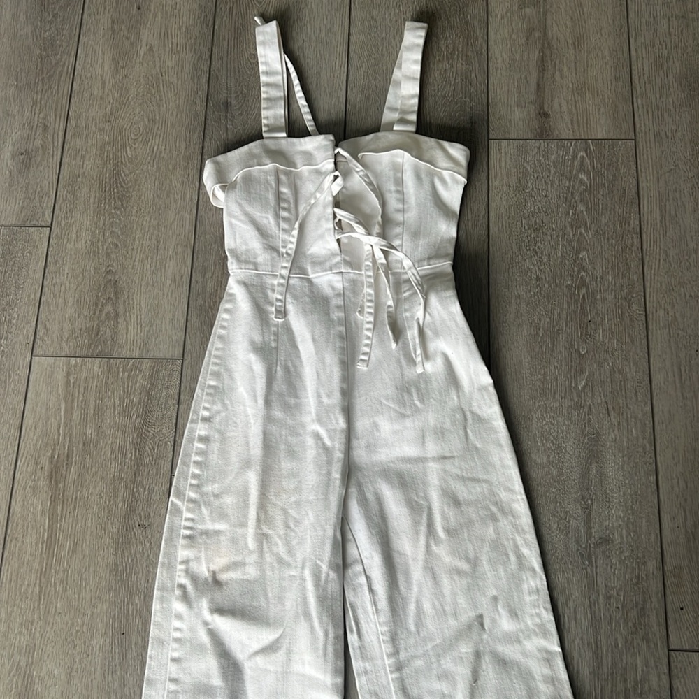 Clayton Darcy White denim tie front ankle length fitted  Jumpsuit small - Picture 6 of 12